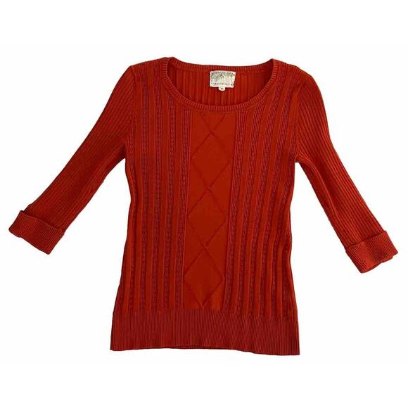 Women Burnt Orange Cable Knit Sweater Size Medium Old Money Preppy Minimalist - Picture 1 of 15
